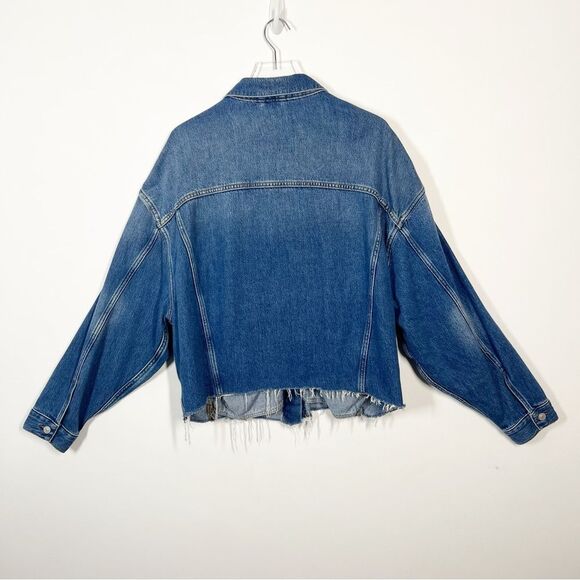 All Saints Women's Size 10 Blue Denim Piper Blue Cut Off Frayed Jean Jacket - Picture 6 of 13